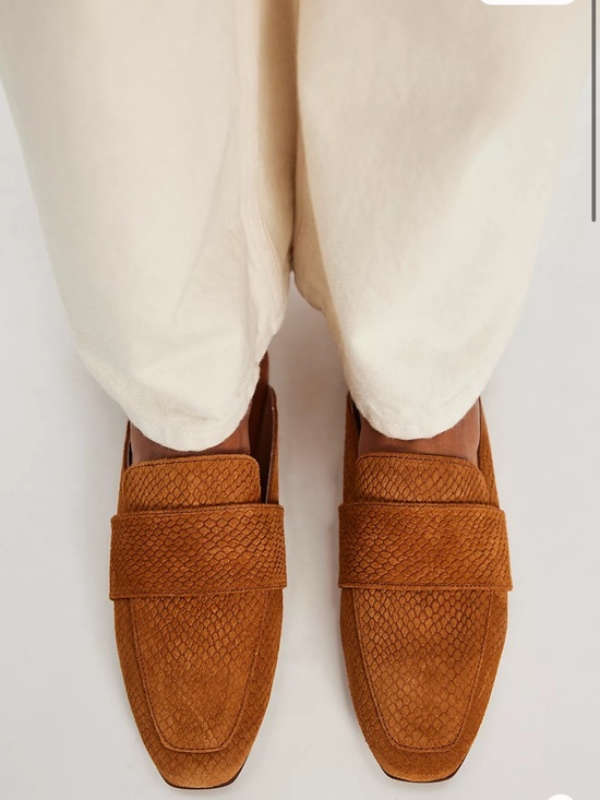 Free People Shoes - Textured Suede Loafers in Cognac Brown